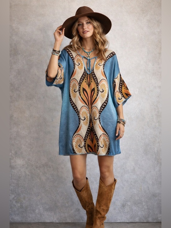 Zara Tops - Zara Women’s Jacquard Knit Boho Hippie Tunic Sweater Dress Tribal Print Sz L